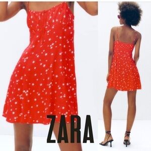 UEC ZARA RED WHITE STAR MINI SATIN STRETCHY MINI DRESS SIZE M